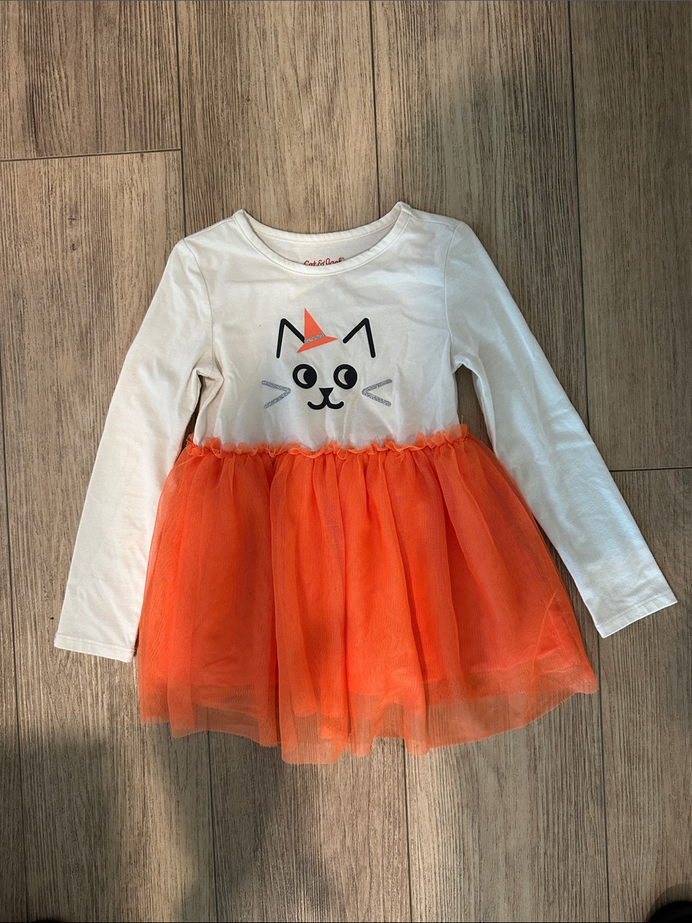 Cat & Jack White Graphic Long sleeve one piece with Orange Accent